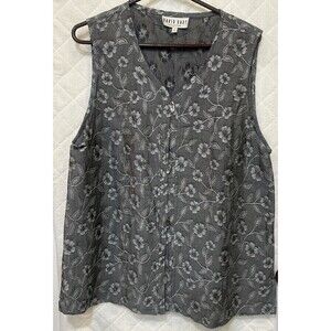 David Dart Vest Large Grey/Silver Linen Blend Vest Button Accents Lagenlook